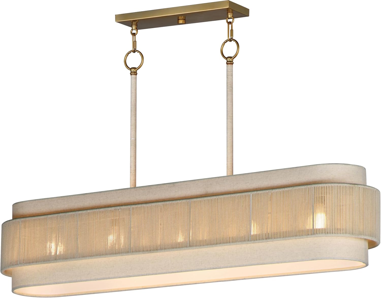 Maxim Lighting Seacliff 5-Light Linear Pendant | Natural Aged Brass Steel Finish | Steel,Cloth,Cotton Shade | Transitional Indoor Light Fixture | Ideal for Kitchen Islands & Dining Rooms | 12815OFNAB