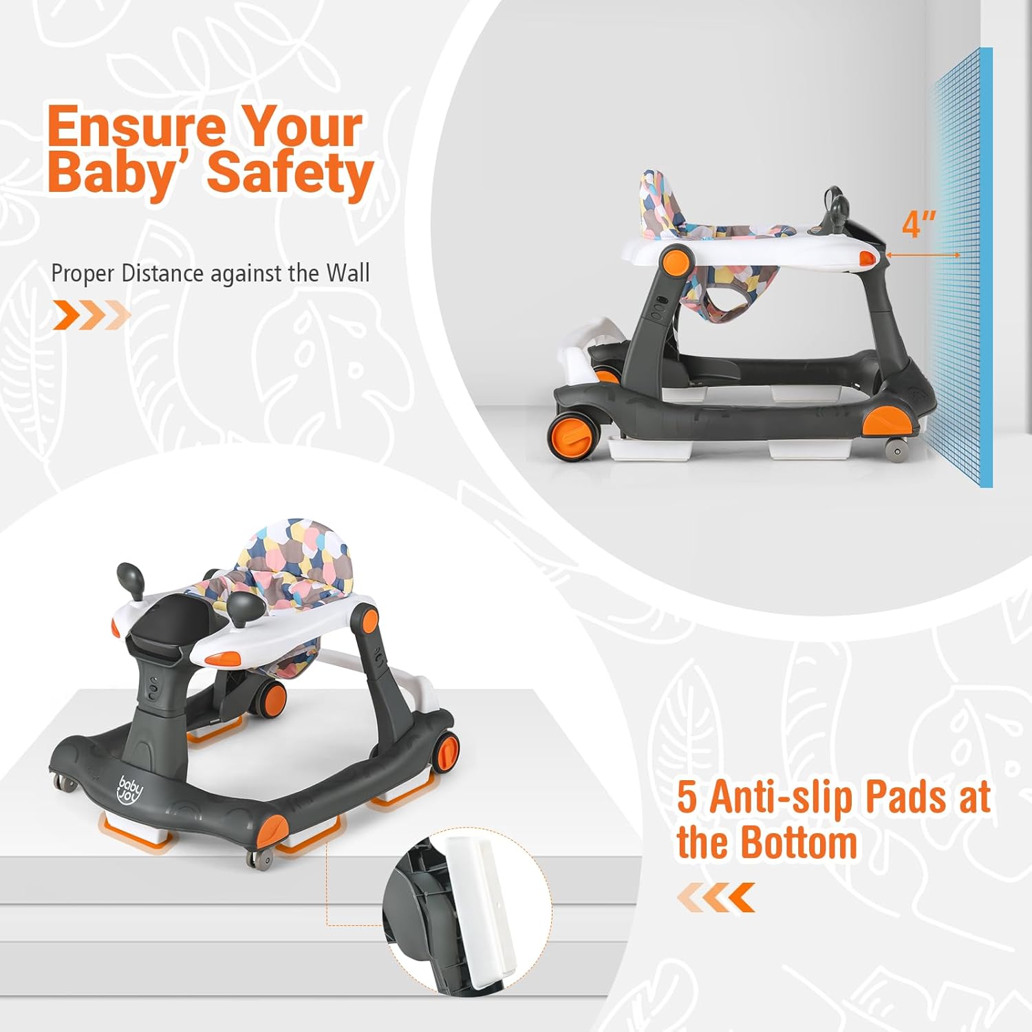 BABY JOY 2 in 1 Baby Walker, Foldable Activity Walker with Adjustable Height & Speed, Music, Lights, Mirrors, Padded Seat Cushion, Activity Baby Push Walker for Toddler Boys Girls, Ages 6-18 Months