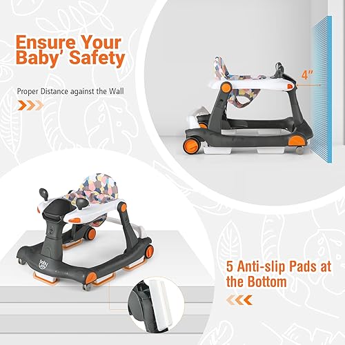 Miniatura 8 de BABY JOY Andador de bebé 2 en 1, caminador de actividad plegable con altura y velocidad ajustables, música, luces, espejos, cojín de asiento