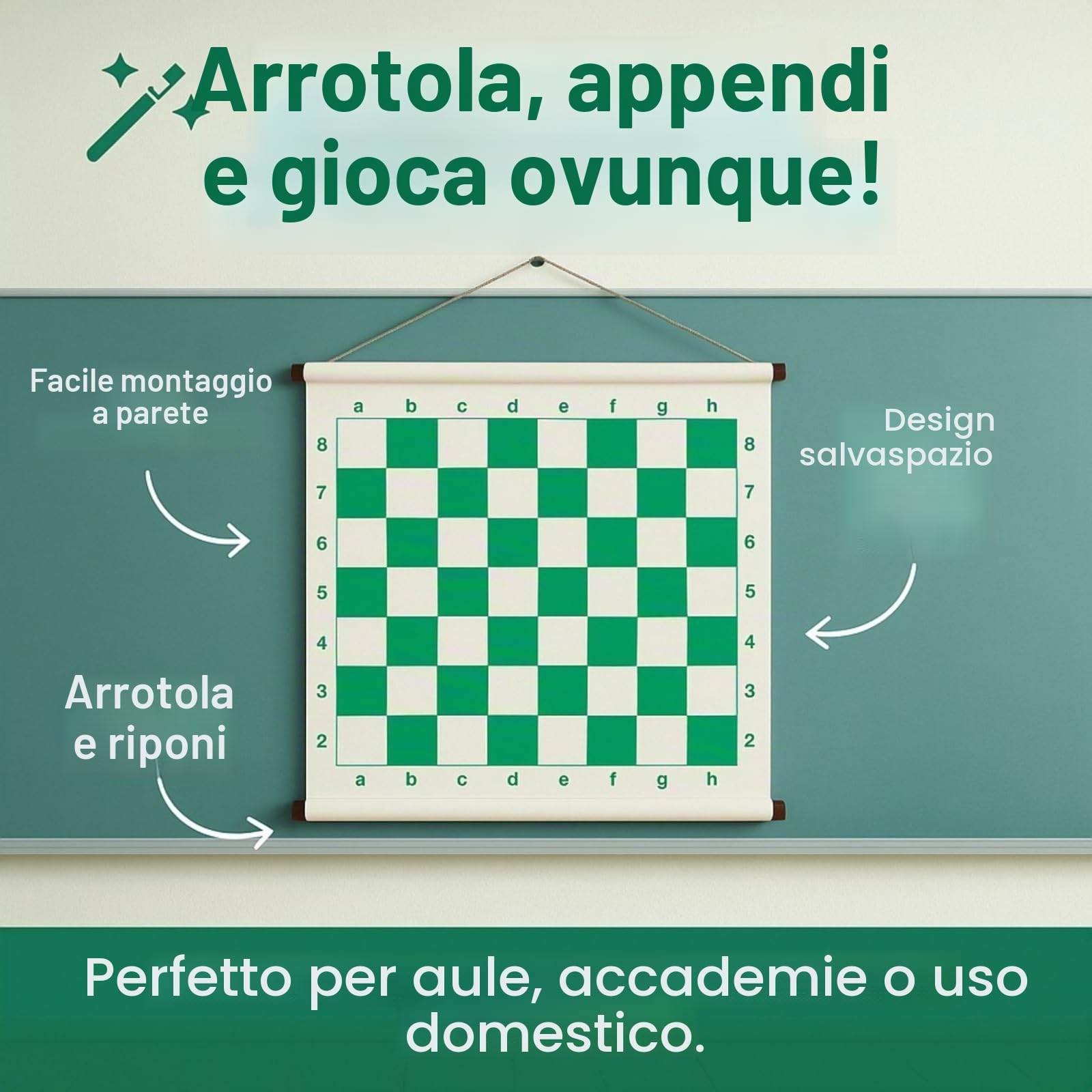 KD Willmax Scacchiera da appendere alla parete con pezzi magnetici | Espositore arrotolabile da 68,6 cm