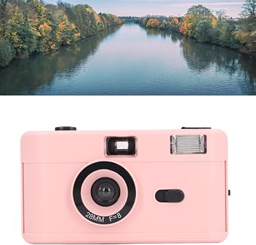 Jectse 35mm Film Camera, Reusable Retro Film Camera Built in Flash, Kids Point and Shoot Camera, 1/120s Shutter Speed, 28MM F /8 Lens, Lightweight Vintage Camera for Student Kids (Pink)