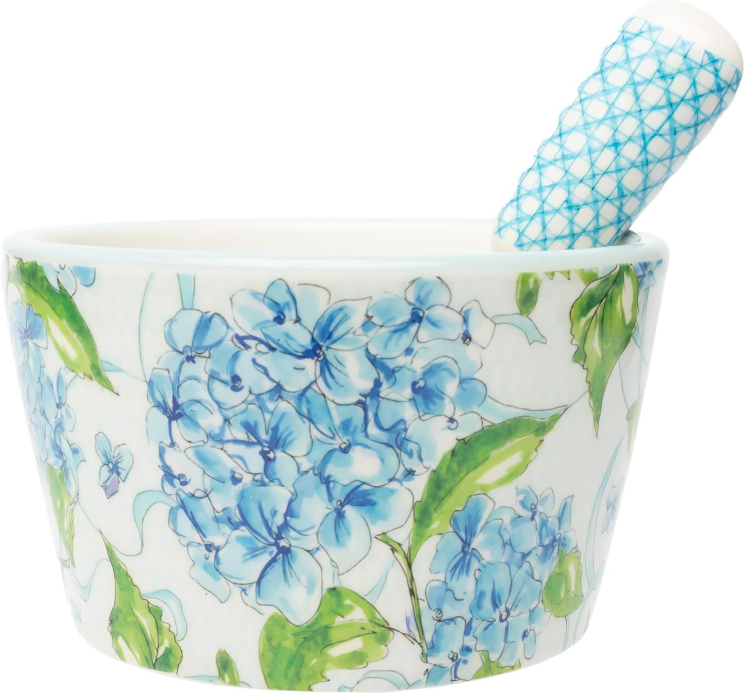Boston International Small Ceramic Dip Bowl and Spreader Serving Set, 14 Ounces, Blue Hydrangea