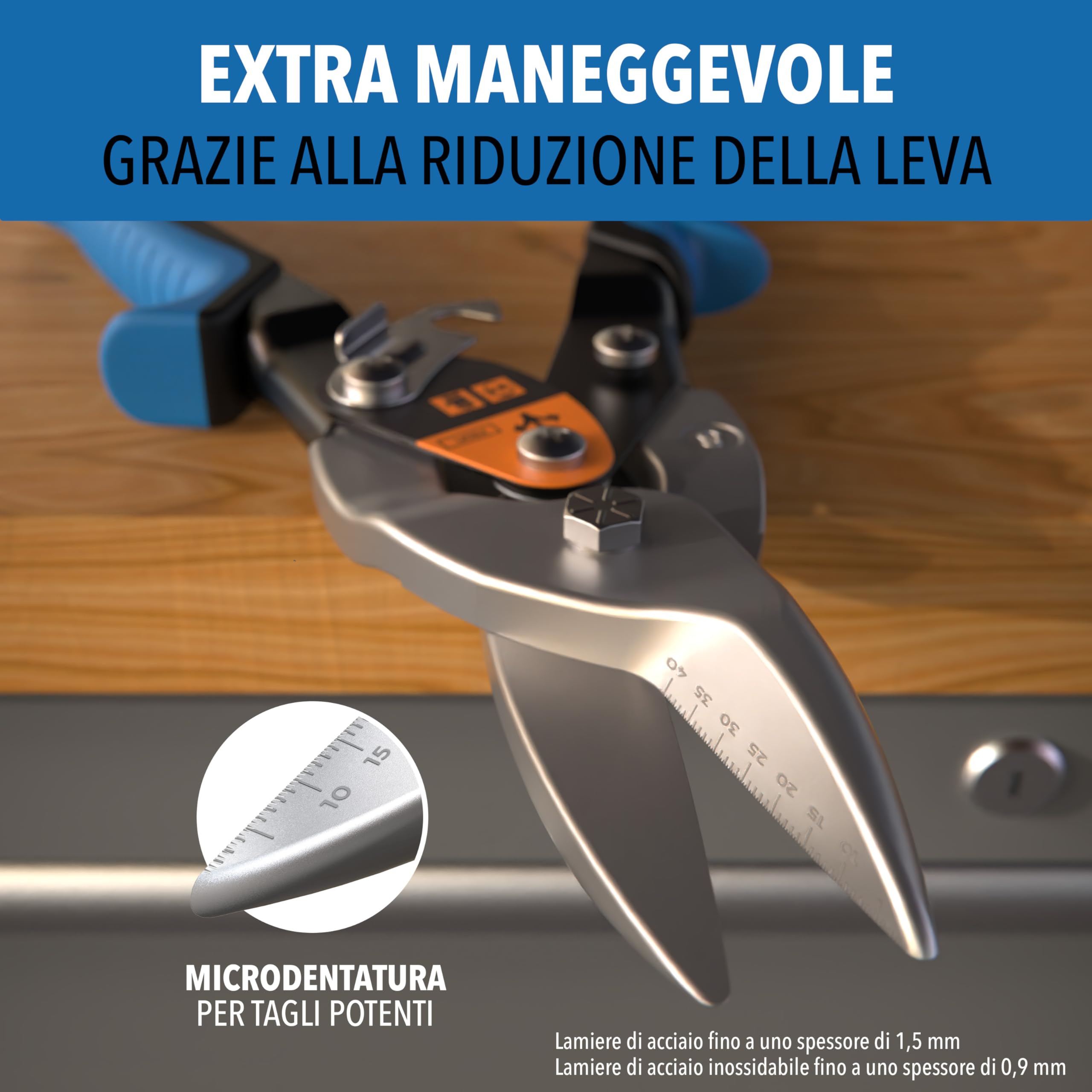Set di cesoie per lamiera con taglio dritto e destro - [scala interna in millimetri] - Cesoie metalliche per cartongesso, lamiera ondulata, metallo, cesoie per filo per reti metalliche, cesoie per