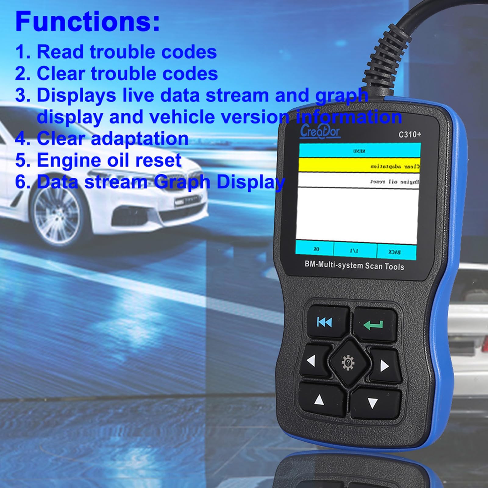Tbest C310+ OBD2-Scanner-Diagnosetool, Codeleser, Öl-Reset-Scan-Tool, Diagnosescanner, Motor, ABS, SRS, Live-Daten, 2,8-Zoll-Farbbildschirm mit 20PIN-OBD-Kabel