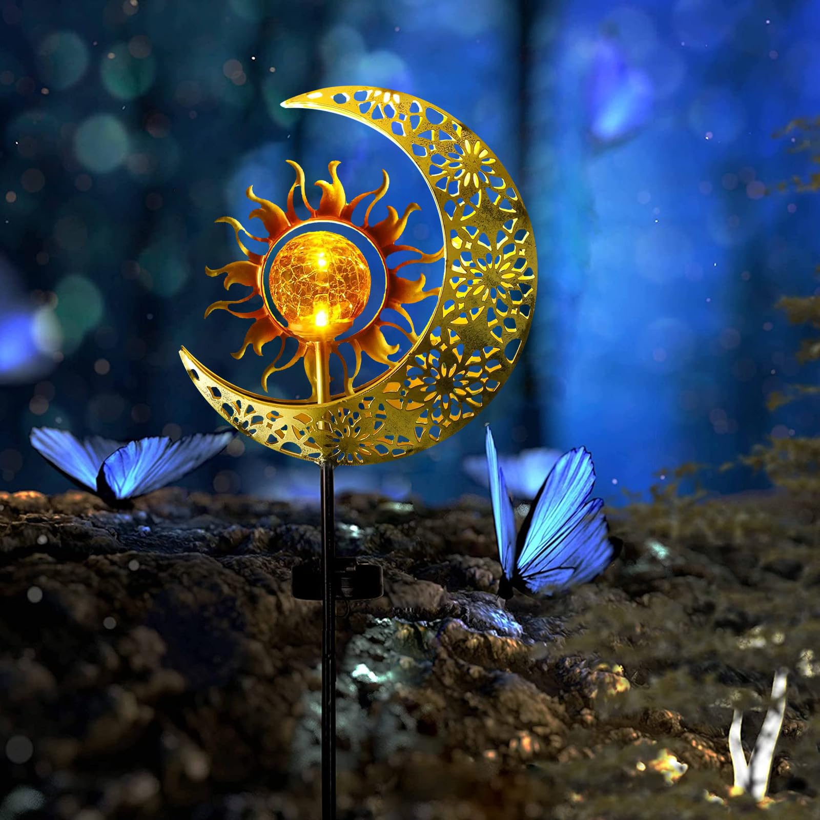 Luci Solari Da Giardino A Forma Di Luna Con Fata - Decorazione LED Per Esterni, 84x16,5 Cm, Ferro Bronzo, Impermeabile, Accensione Automatica, Per Balcone E Sentiero - 5