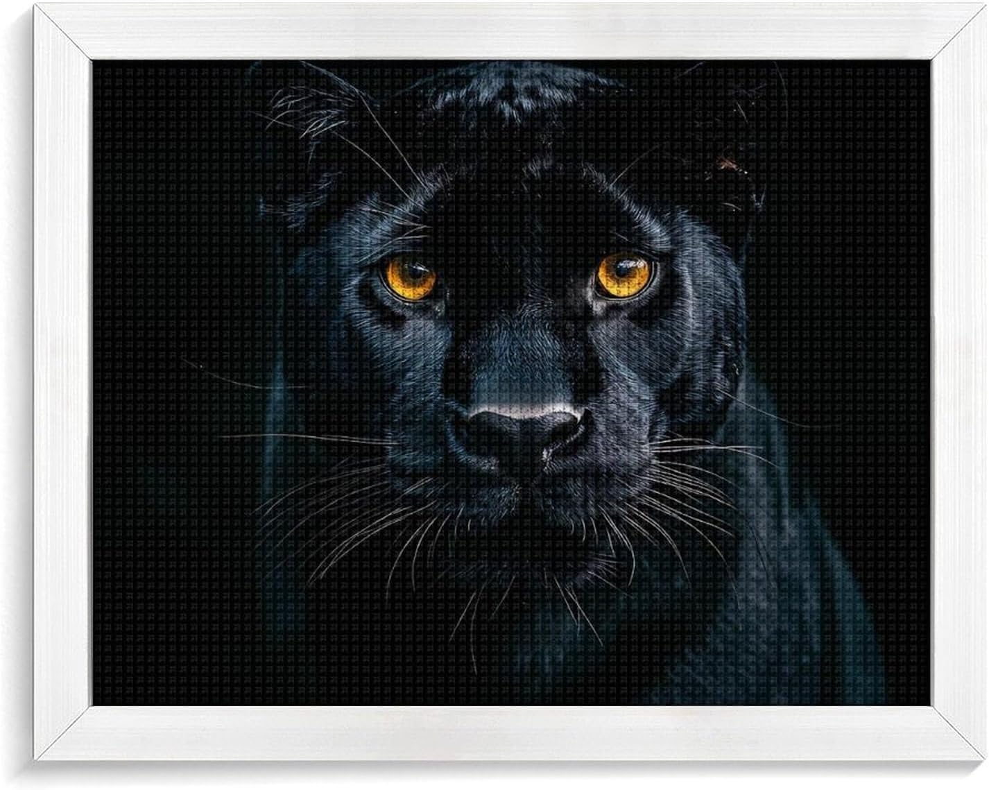 Panthers In The Dark Printed Diamond 5D Painting Kits DIY Full Drill Crafts for Home Wall Decor 16x20 Inch White Wood 50 * 40cm
