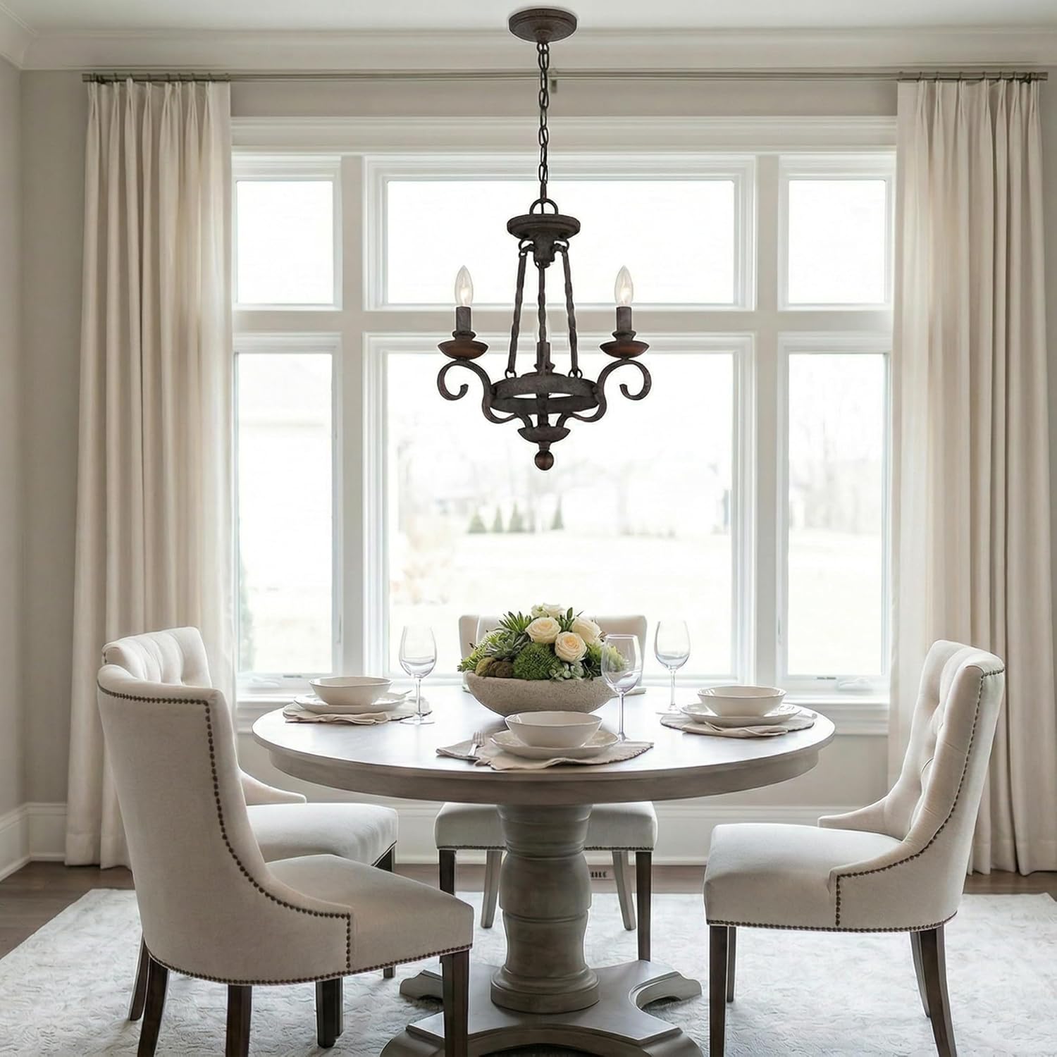 Quoizel Noble 3-Light Candelabra Chandelier, Rustic Black, Solid Wood Accents, European Style, Adjustable Height Up to 74"