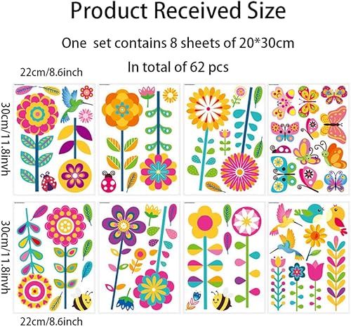 Miniatura 6 de Calcomanías de pared coloridas con mariposas y flores, calcomanías de pared para el hogar, para niñas, dormitorio, sala de estar, baño, guardería,