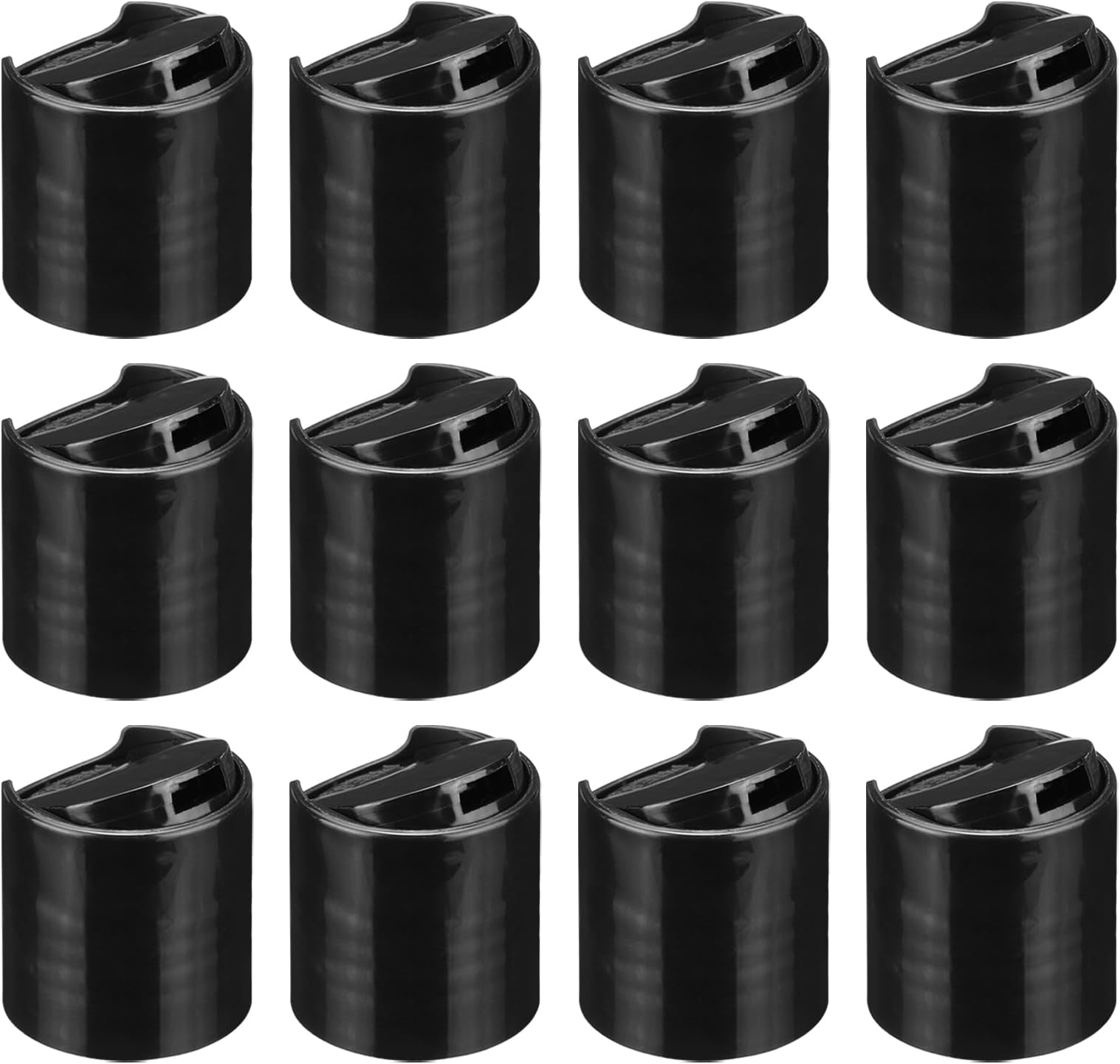 28/410 PP Plastic Disc Top Caps Press Cap, 12Pcs Durable Replacement Caps for Empty Bottle Lotion Shampoo Container, Black