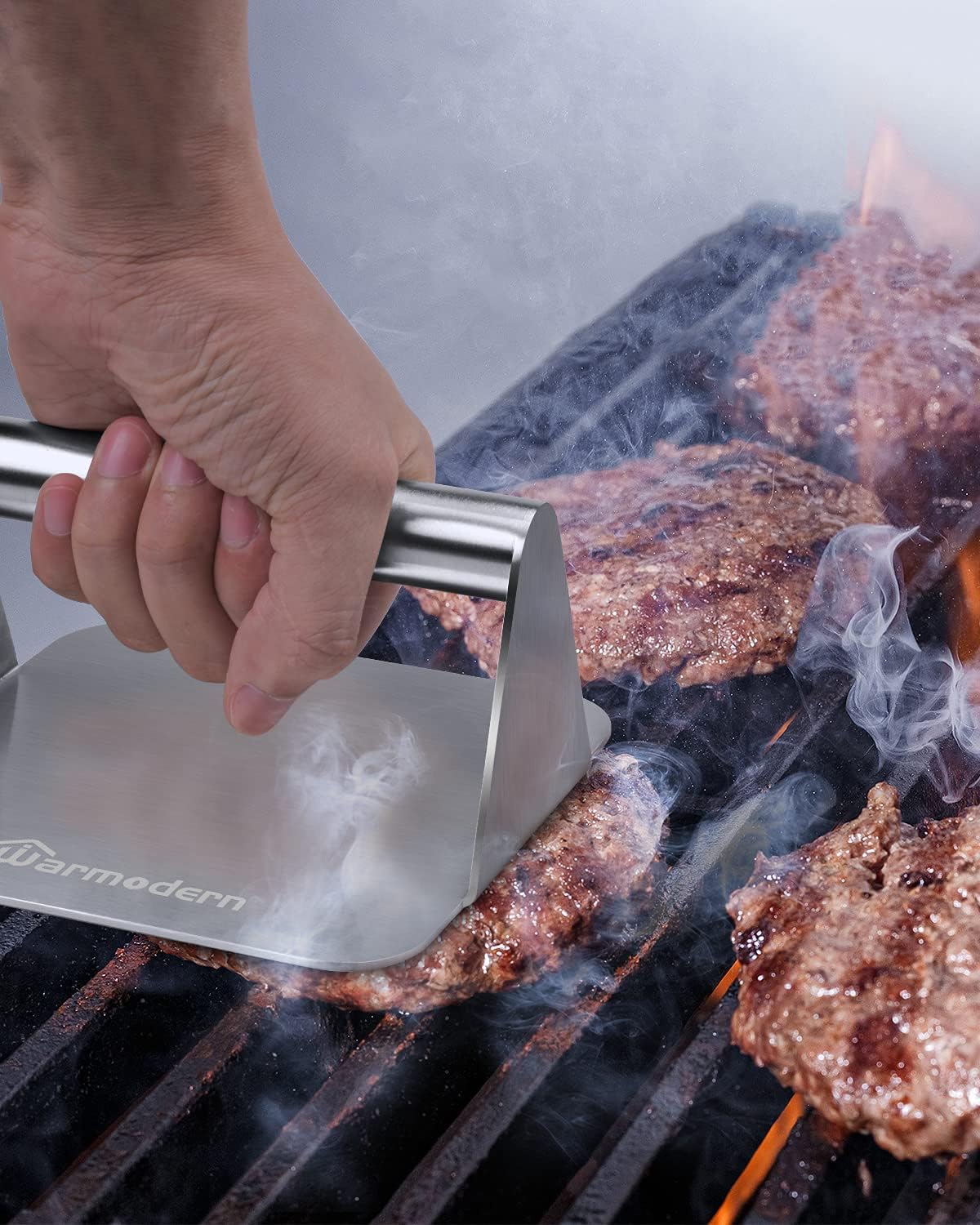 Warmodern Burger Press for Griddle, 5.5inch Non-Stick Bacon Grill Press Burger Smasher, Professional Griddle Accessories Kit for Flat Top Grill, Hamburger Patty Maker and Squeeze Grease, Easy to Clean