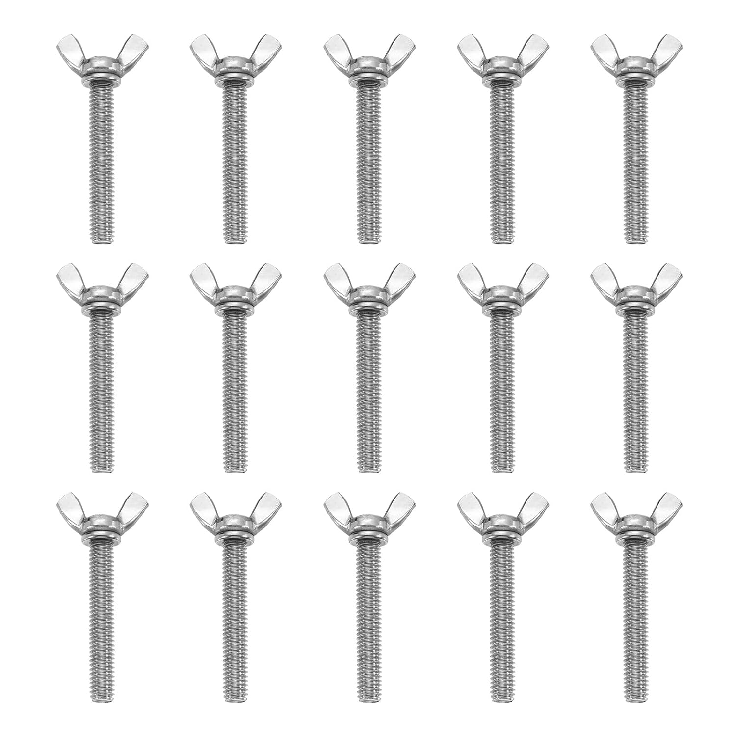 uxcell 15Pcs 5/16-18" x 2" Wing Butterfly Screw Bolts, 304 Stainless Steel Machine Fastener, Thumb Hand Screws for Electronic Equipment, Silver Tone