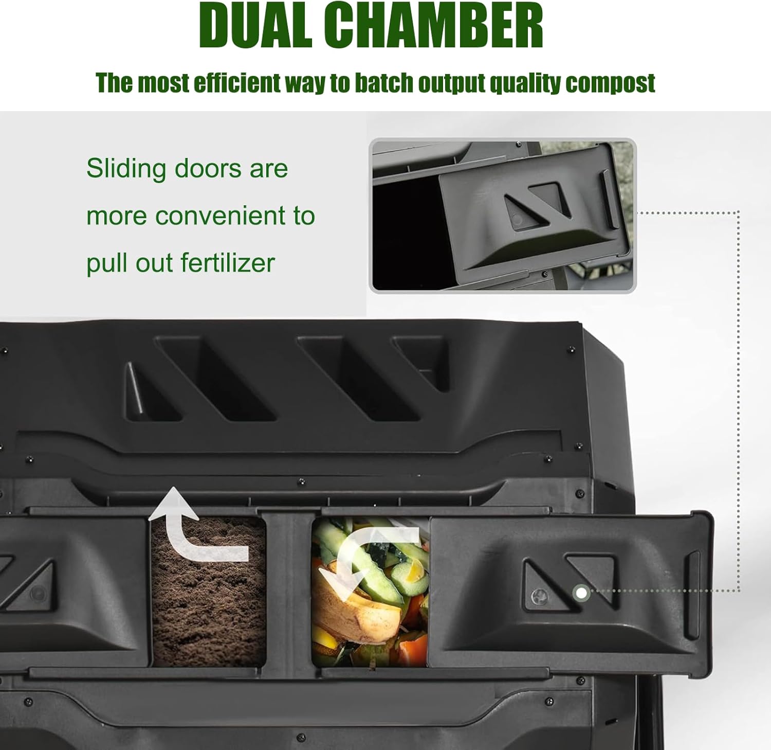 Outdoor Tumbling Composter, 43 Gallon Black Door, Fast Assemble Tumbling Composter, Dual Chamber Composter Tumbler, Rotating Compost Bin for Outside, Backyard, Garden and Yard