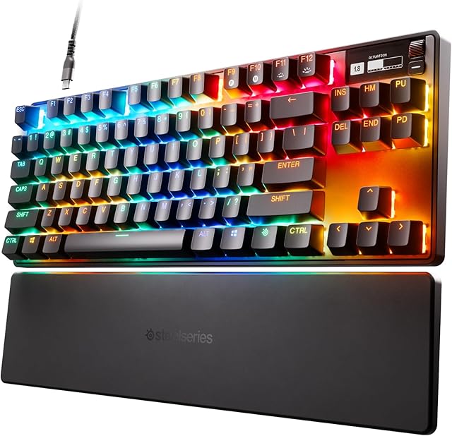 SteelSeries Apex Pro TKL, hipermagnetyczna klawiatura gamingowa  szybka  regulowana aktywacja - bez części numerycznej  nakładki PBT  USB-A  Amerykański układ QWERTY
