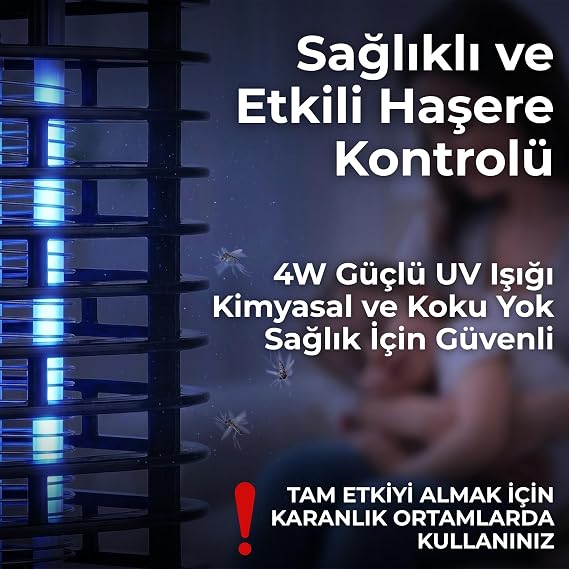 Asonic 4W Elektrikli Sinek Öldürücü - 40m² Etkili UV Lambalı Sivrisinek Kovucu, Kimyasal İçermez, Sessiz Çalışma, İç Mekan ve Balkon Kullanımı, Siyah