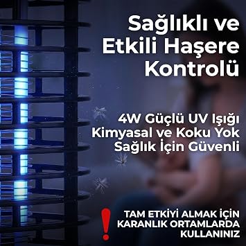 Asonic 4W Elektrikli Sinek Öldürücü - 40m² Etkili UV Lambalı Sivrisinek Kovucu, Kimyasal İçermez, Sessiz Çalışma, İç Mekan ve Balkon Kullanımı, Siyah