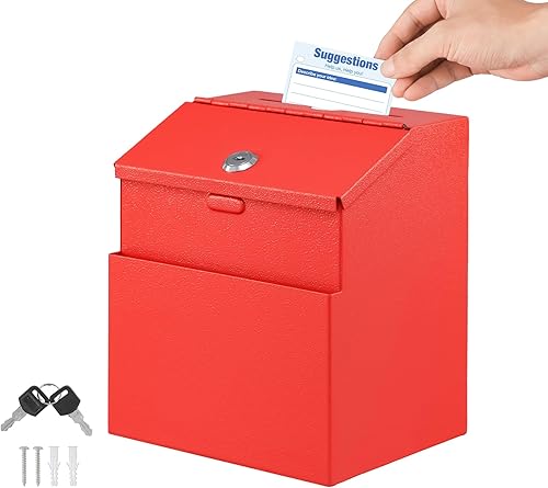 KYODOLED Caja de sugerencias con candado y 50 tarjetas de sugerencia gratis, urna metálica montada en la pared, caja de donación y colección para