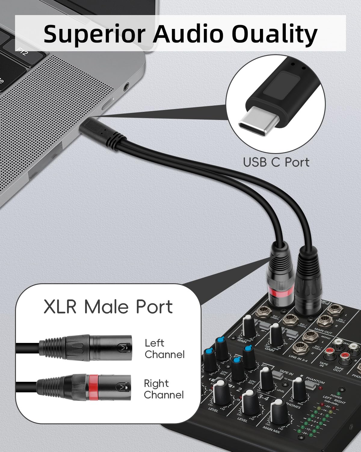 RIIEYOCA USB C to Dual XLR Splitter Audio Cable - Image 2