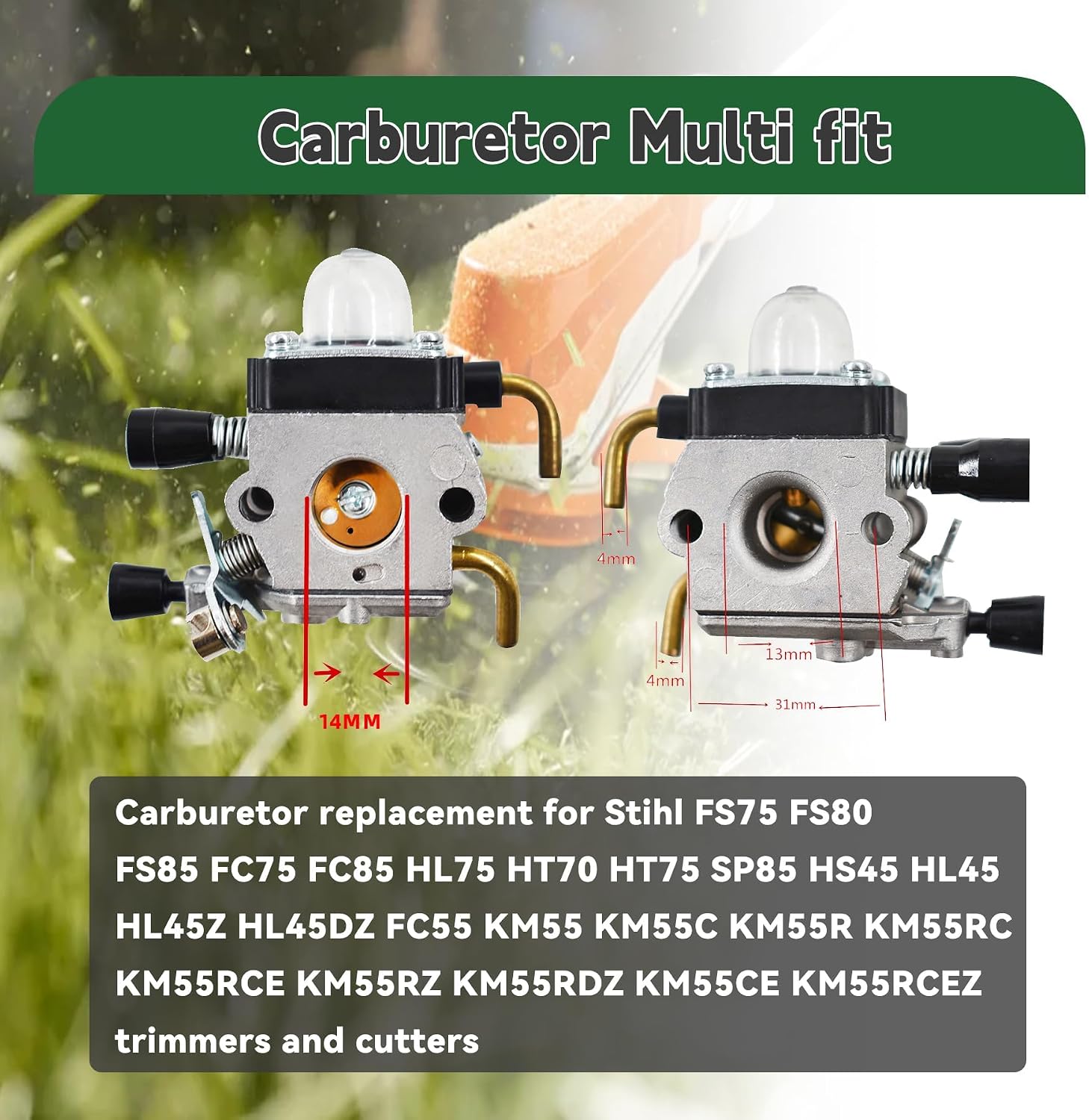 ALL-CARB FS55R Carburetor Carburetor Kit Replacement for Stihl FS45 FS46 FS46C FS55 HS45 FC55 FS55R FS55RC FS38 FS45C KM55R String Trimmer Weedeater Parts C1Q-S186A C1Q-S186B 4140 120 0619 C1Q-S186