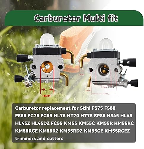 Miniatura 5 de ALL-CARB Kit de carburador FS55R de repuesto para Stihl FS45 FS46 FS46C FS55 HS45 FC55 FS55R FS55R FS55RC FS38 FS45C KM55R Recortadora de cuerdas