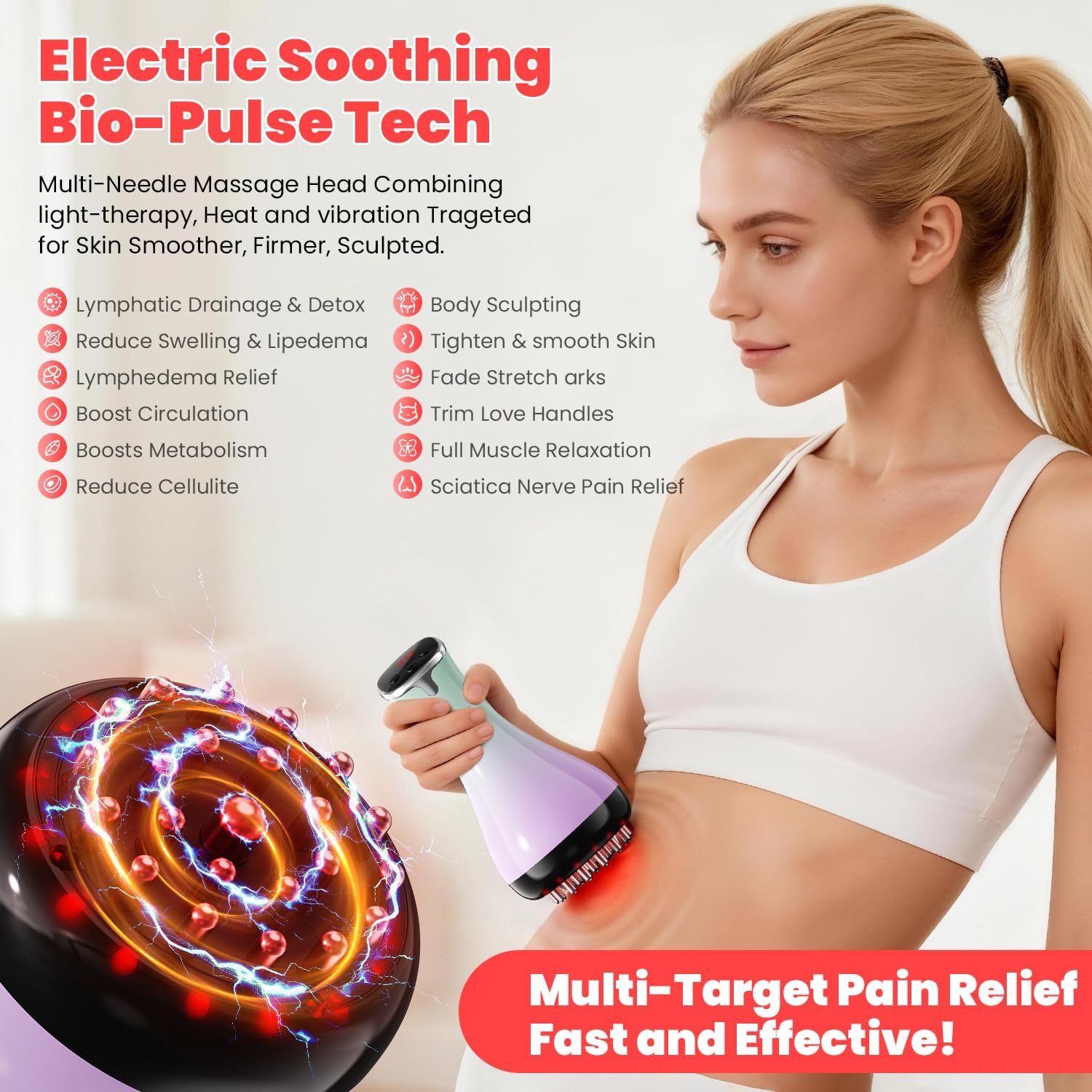 Lymphatic Drainage Massager, Anti-Cellulite Massager For Body Cellulite and Thigh & Belly Stretch Marks Reduction, Handheld Massage tools for lymphedema & lipedema, Sciatica Nerve pain relief Devices - Image 4