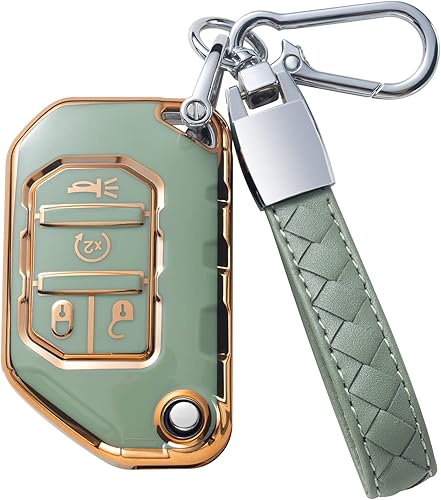 Miniatura 1 de Compatible con funda para llavero Jeep con cordón de cuero, funda protectora para llave de automóvil para Jeep 2020 2021 Gladiator JT Sahara JLU
