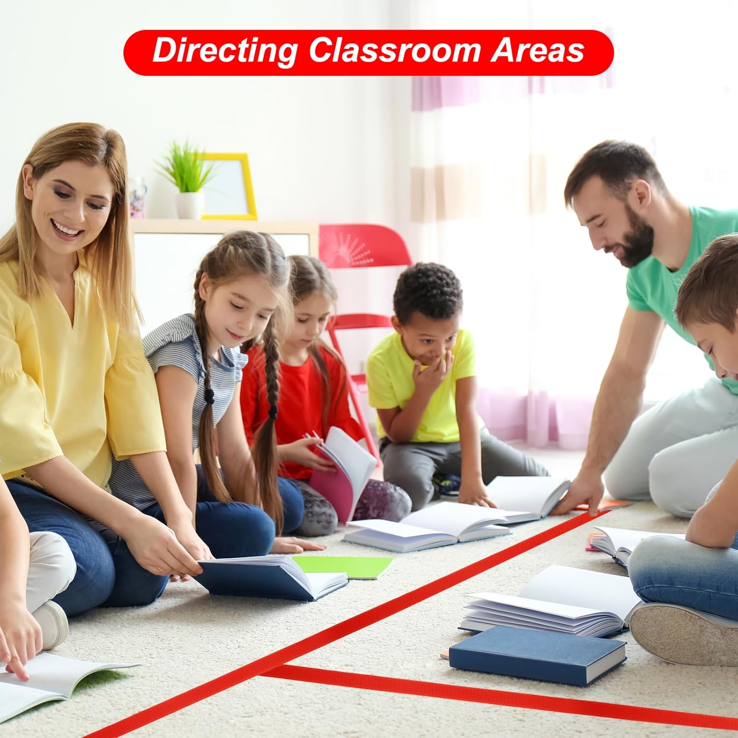 PATIKIL 6 Rolls 157Ft Carpet Marker Strips, Nylon Floor Tape for Areas and Flow Line Up for Classroom, Social Distance, Office, Red