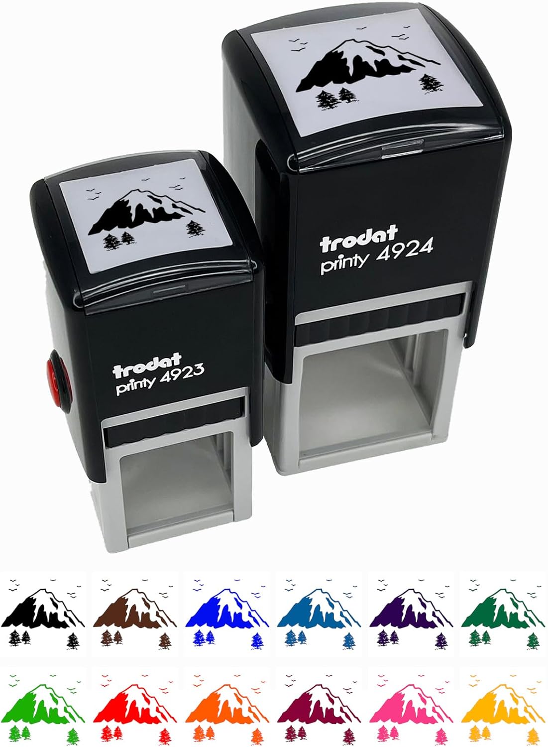 Mountain Scenic Landscape Self-Inking Rubber Stamp Ink Stamper - 1-1/2 Inch Large - Red Ink