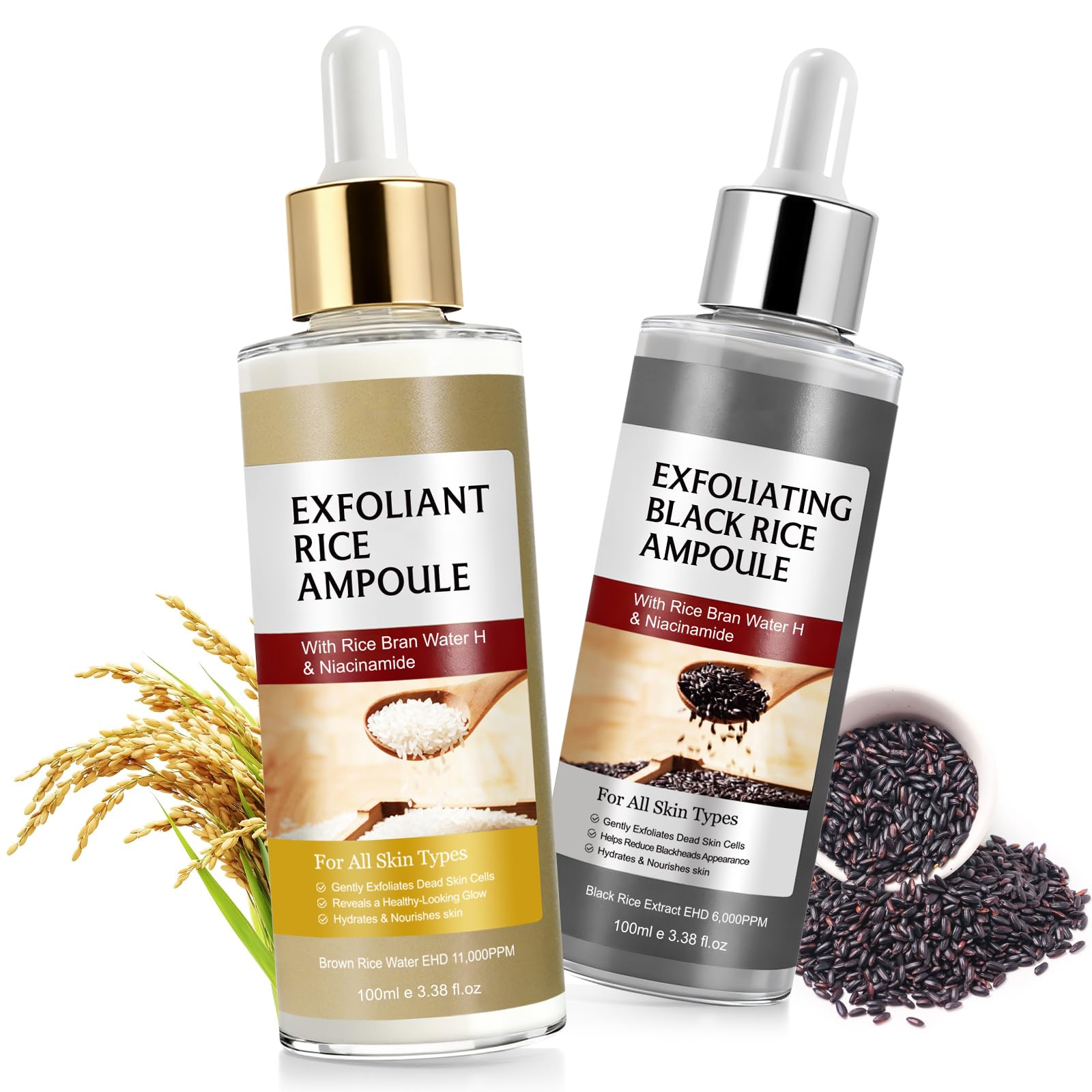 Peel Shot Glow Rice Peeling Ampoule, sérum exfoliant doux pour le visage et le corps, resserrement des pores et hydratation profonde, white rice exfoliant pour tous les types de peau ﻿ (noir+blanc)