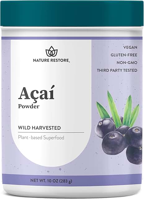 Nature Restore Wild Harvested Acai Berry Powder, 10 Ounces, Non GMO, Glu...