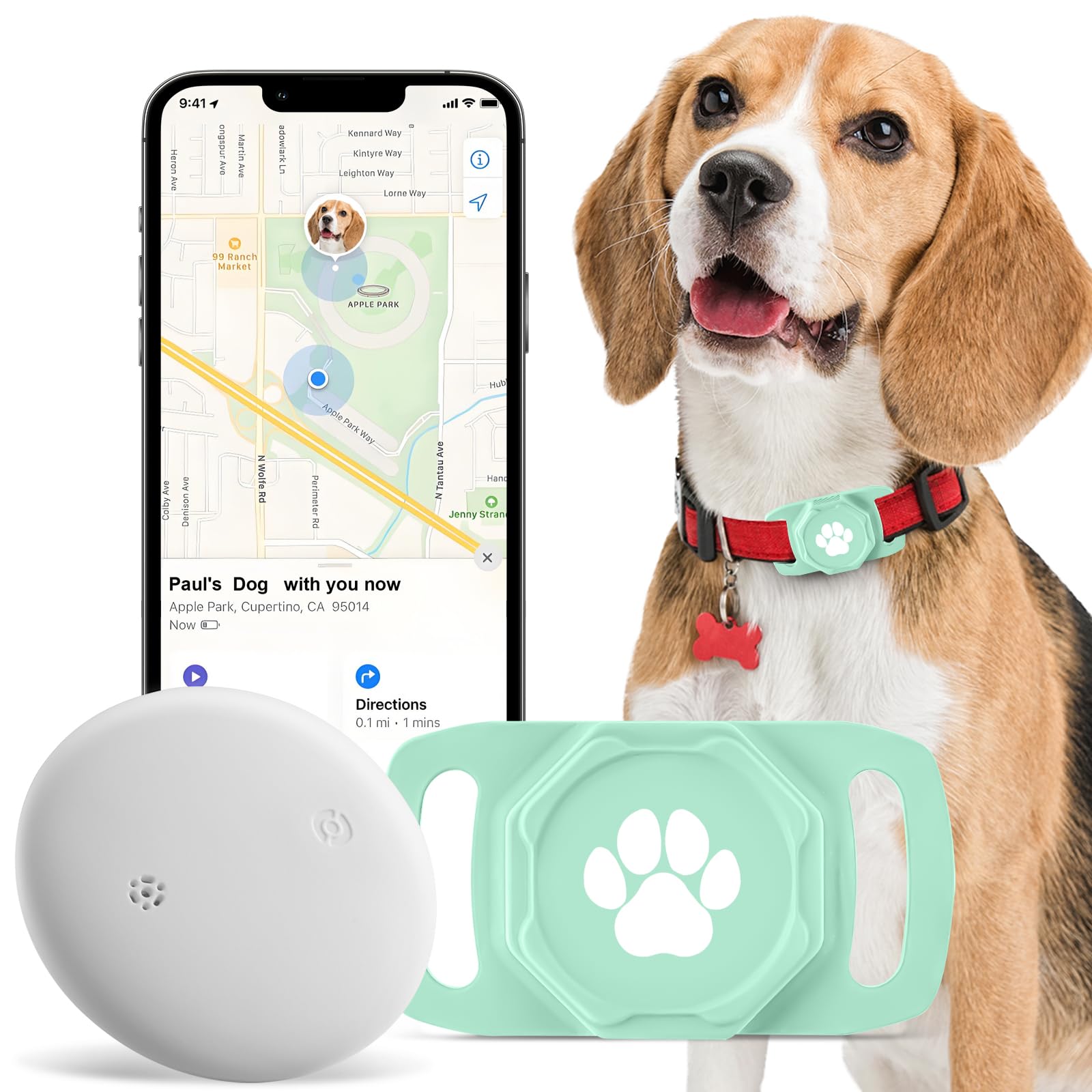 Smart Pet Tracker for Collar - Dog Trackers Pet Location Tracker with Holder, No Monthly Fee, Compatible with Apple Airtag Find My (iOS Only, Not for Android), Anti-Lost Device for Pets, Bag Straps