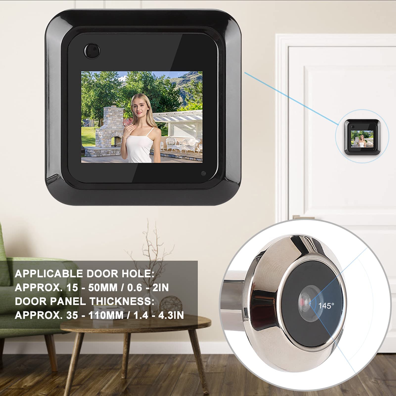 Visionneuse de Sonnette Intelligente HD 2,4 Pouces, Caméra D'espionnage de Porte Numérique Écran TFT LCD 95 ° HD Grand Angle Judas Numérique pour la Sécurité à Domicile Yeux de Chat électroniques