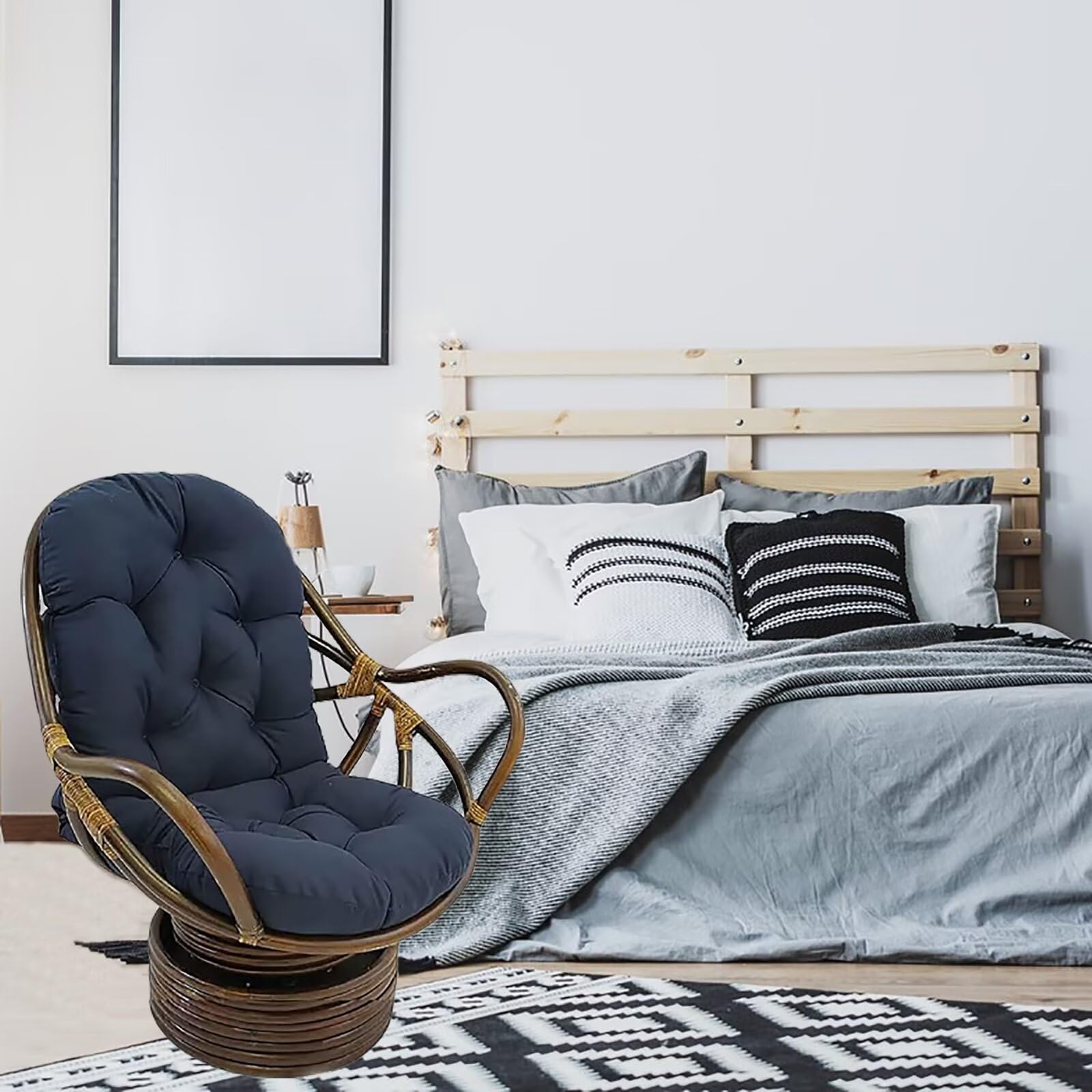 TESICA Black Patio Indoor Outdoor Swivel Chair Cushion Seat Pads Garden High Back Chair Cushions Soft Lounger Chair Pad for Recliner Patio Chair (No Chair)