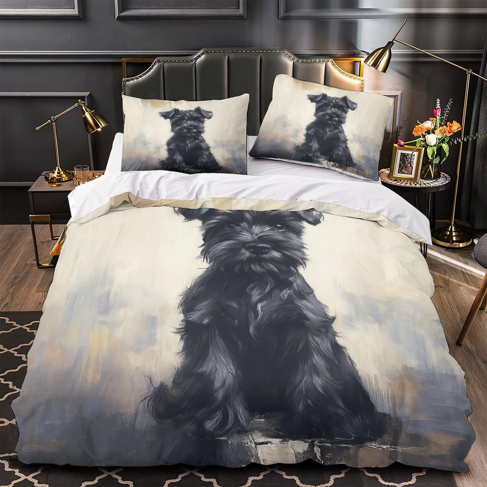 Housse de couette zippée 260x220 parure lit cheval microfibre facile à border