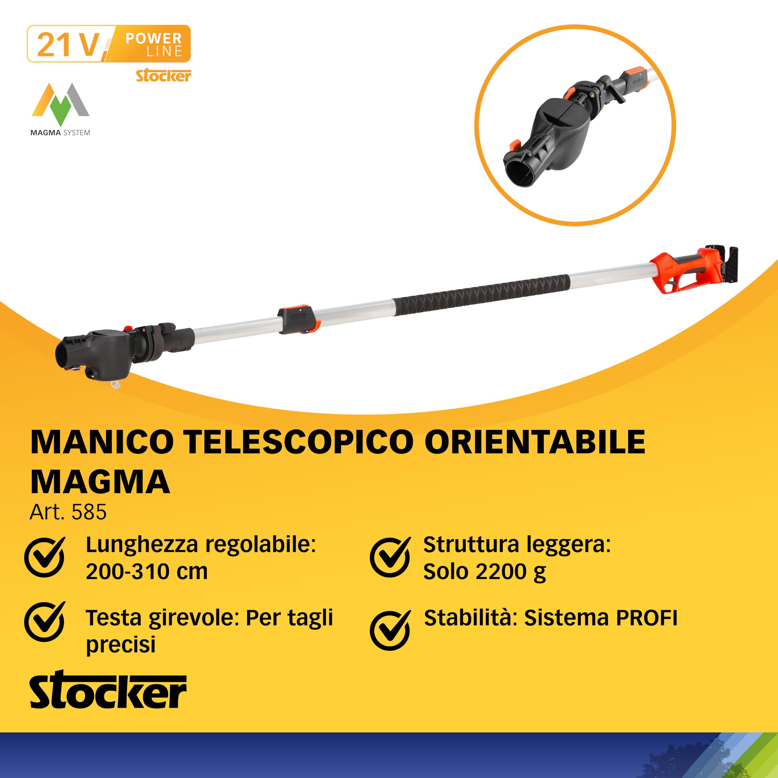 STOCKER - Kit Raccolta Olive Professionale 21V - Abbacchiatore Elettrico, Batteria 4Ah, Manico Telescopico 3m - per Olive e Frutti - Garanzia 60 Mesi