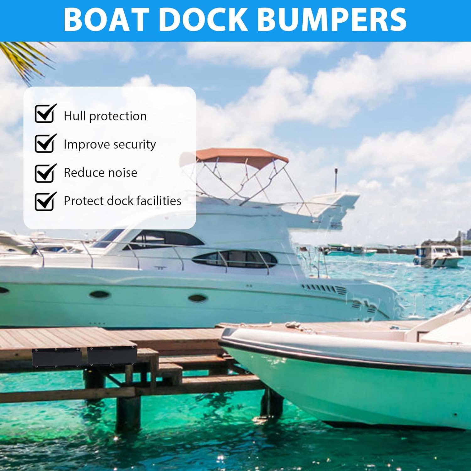Condition photo showing New/Like New for boat dock bumpers, 17"/36"/48"/58"/72" dock fenders bumpers, dock pole bumpers, piling bumpers marine for dock edging, piling, horizontal deck, vertical poles, or pier fenders 17inch-3pack black