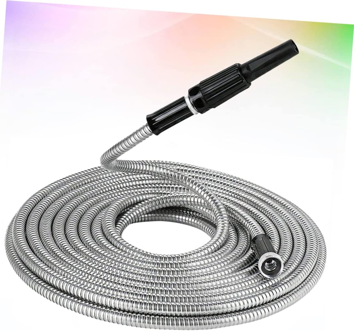 Stainless Steel Telescopic Garden Hose Durable Flexible Watering Hose Nozzle for Versatile Use Leak Puncture-resistant Eu Standard Silver Finish