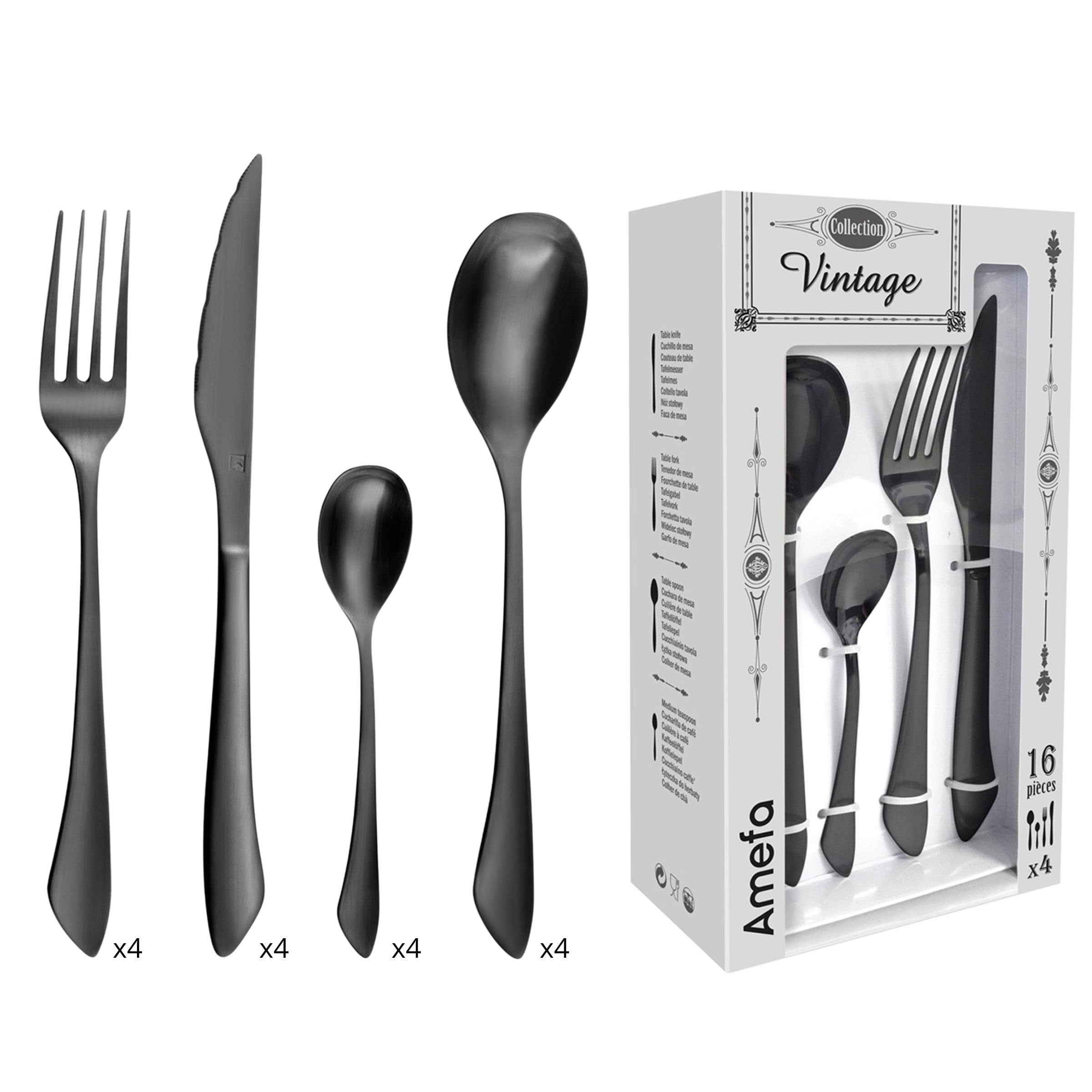 AMEFA - Set di 16 posate per 4 persone - Instinct - Acciaio 18/0 - Finitura PVD (deposizione fisica di vapore) - Nero