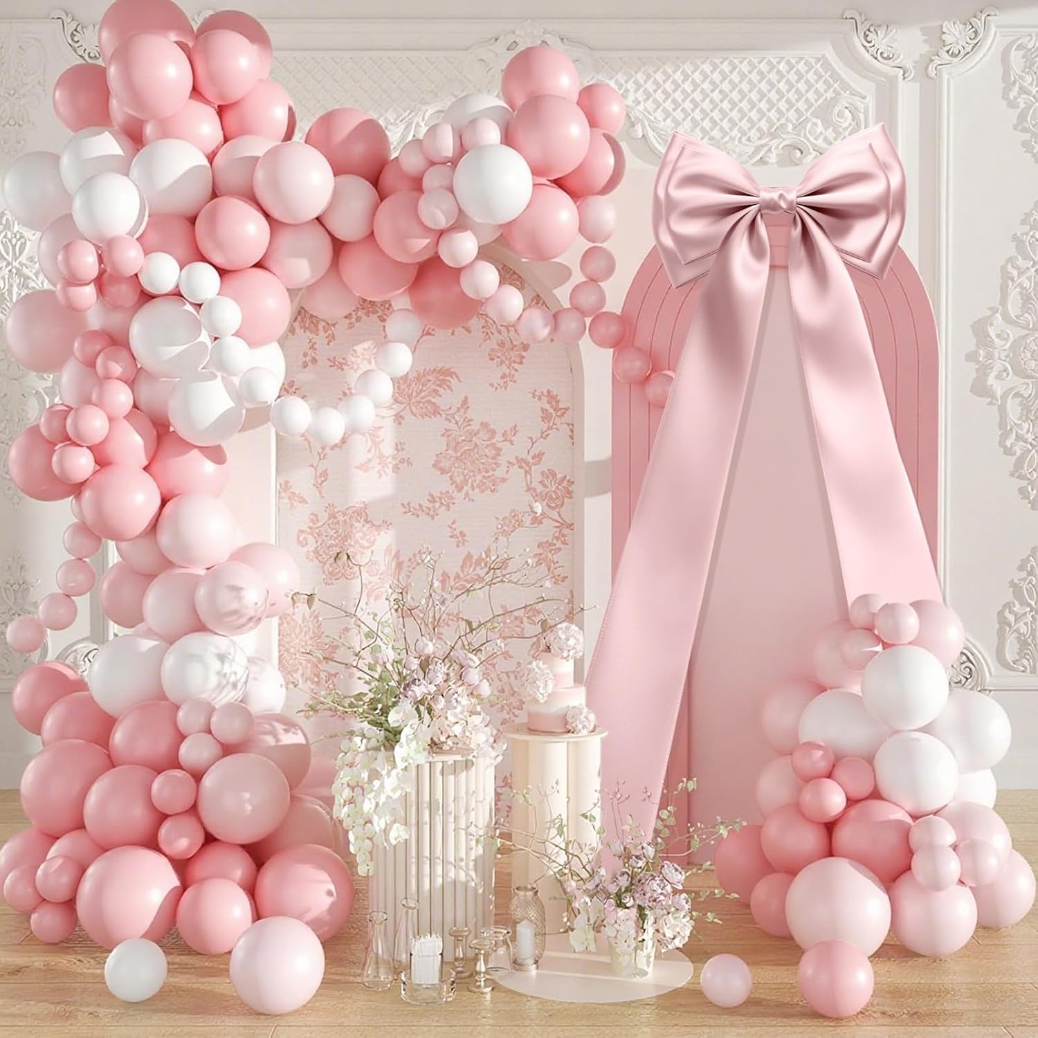 Giant Bow Decoration, 83x20 Inches Big Bow for Backdrop with Back Ribbon, Satin Large Bows for Decoration, Coquette Bows Decor for Birthday Party Room Wedding Baby Shower Church Nursery (Pink)