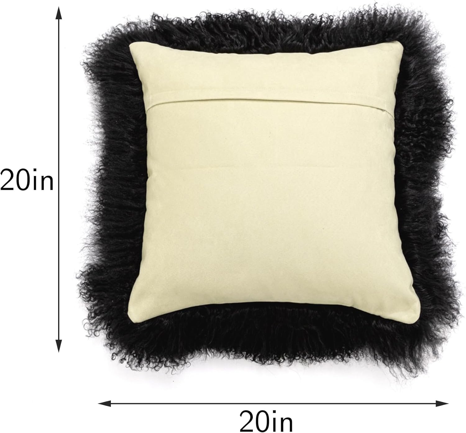 Tibetan Mongolian Lamb Fur Throw Pillow Cover 100% Real Sheepskin Fur Lamb Roll Wool Square Decorated for Livingroom Car Accessories Soft Fluffy Cushion Black 20''x20''