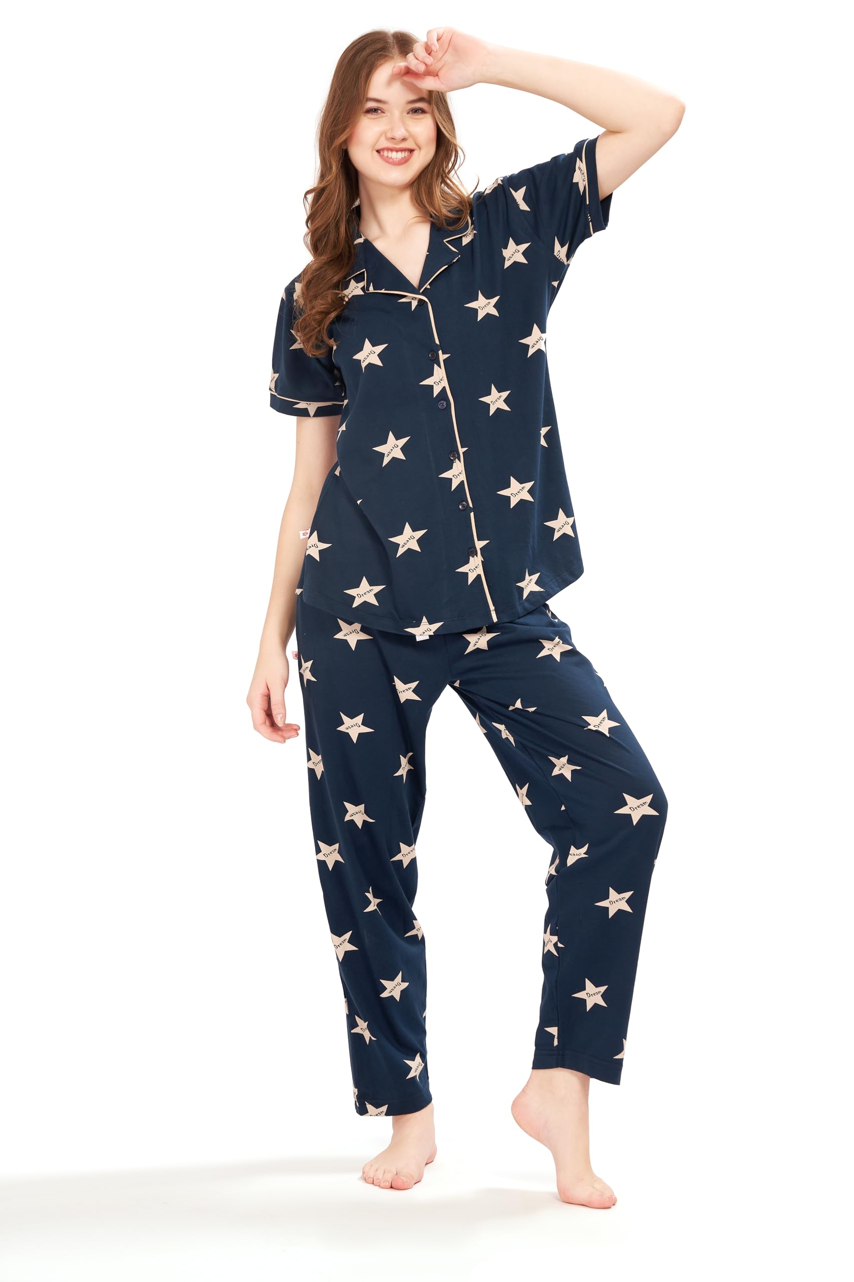 weet Women's All Over Star Printed Night Suit Set of Shirt and Pyjama Pant WFO124-picture-55