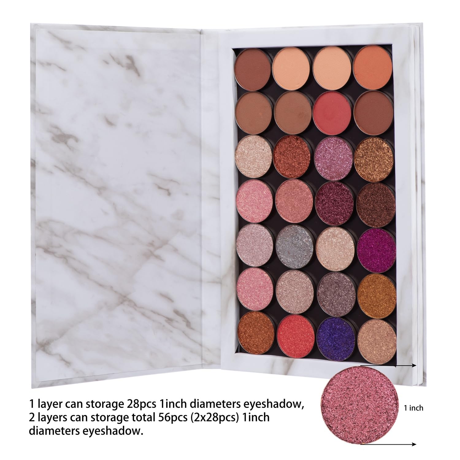 Allwon 2-Layer Book Shaped Marble Magnetic Palette Large Empty Makeup Palette Storage Box for Eyeshadow Lipstick Blush Powder (White) - Image 4