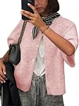 Cardigans pour femmes Manche courte Cardigan Tige Bouton vers le bas Longueur de la récolte Y2k Haut de chemise tricoté