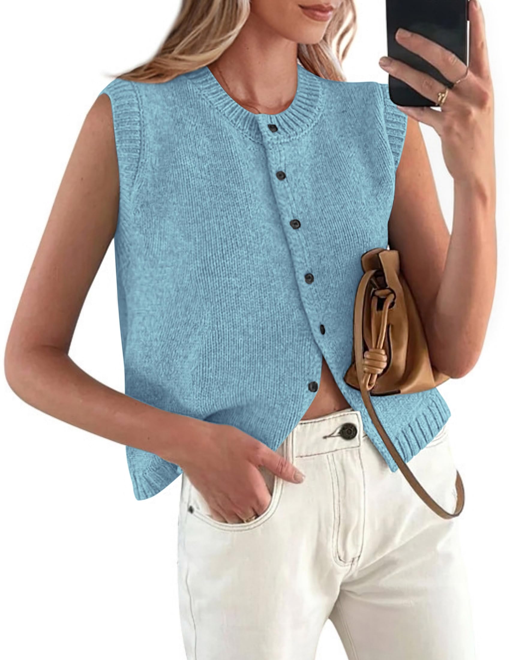 PRETTYGARDEN Sweater Vest Tops for Women 2026 Lightweight Summer Cardigan Sleeveless Button Up Knit Casual Spring Clothes