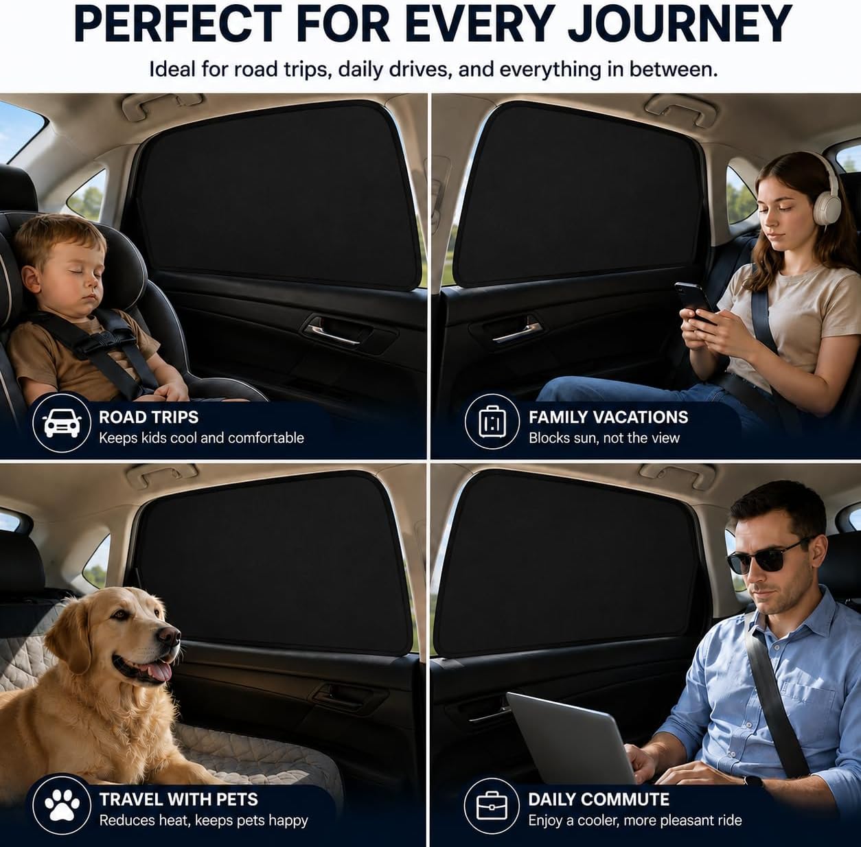Car Window Shades for 2015-2025 Fo'rd F150 Rear Side Window Shade | Breathable Car Privacy Window Covers, UV Protection & Heat Insulation, Sunshade for Baby Camping Napping, 2PCS