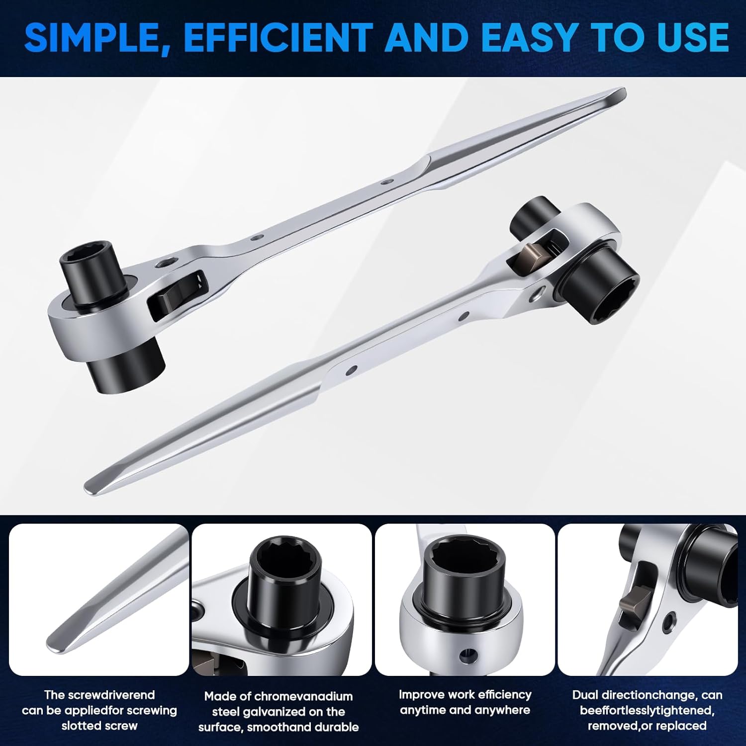 Dual Size Chainsaw Wrench 13mm & 19mm T-Bar Design - Cold Forged Chrome Vanadium Steel with Dual-Taper Groove Cleaner Tip - Universal for Bar Nuts, Sprockets & Chain Maintenance, 2 piece