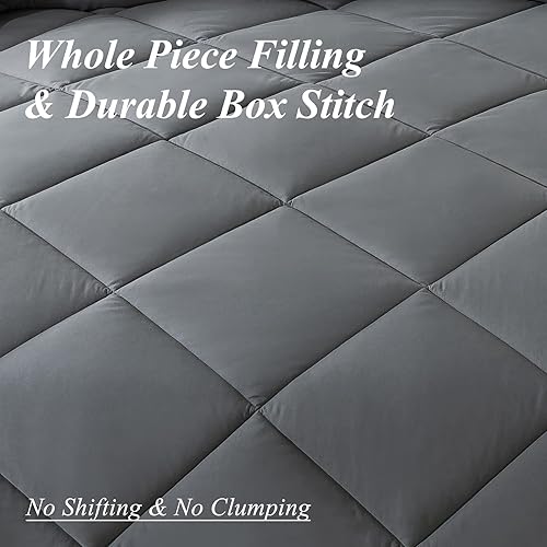 Miniatura 5 de ELNIDO QUEEN Juego de edredón gris King con 2 fundas de almohada, juego de edredón de cama de 3 piezas, juego de edredón alternativo de plumón gris,
