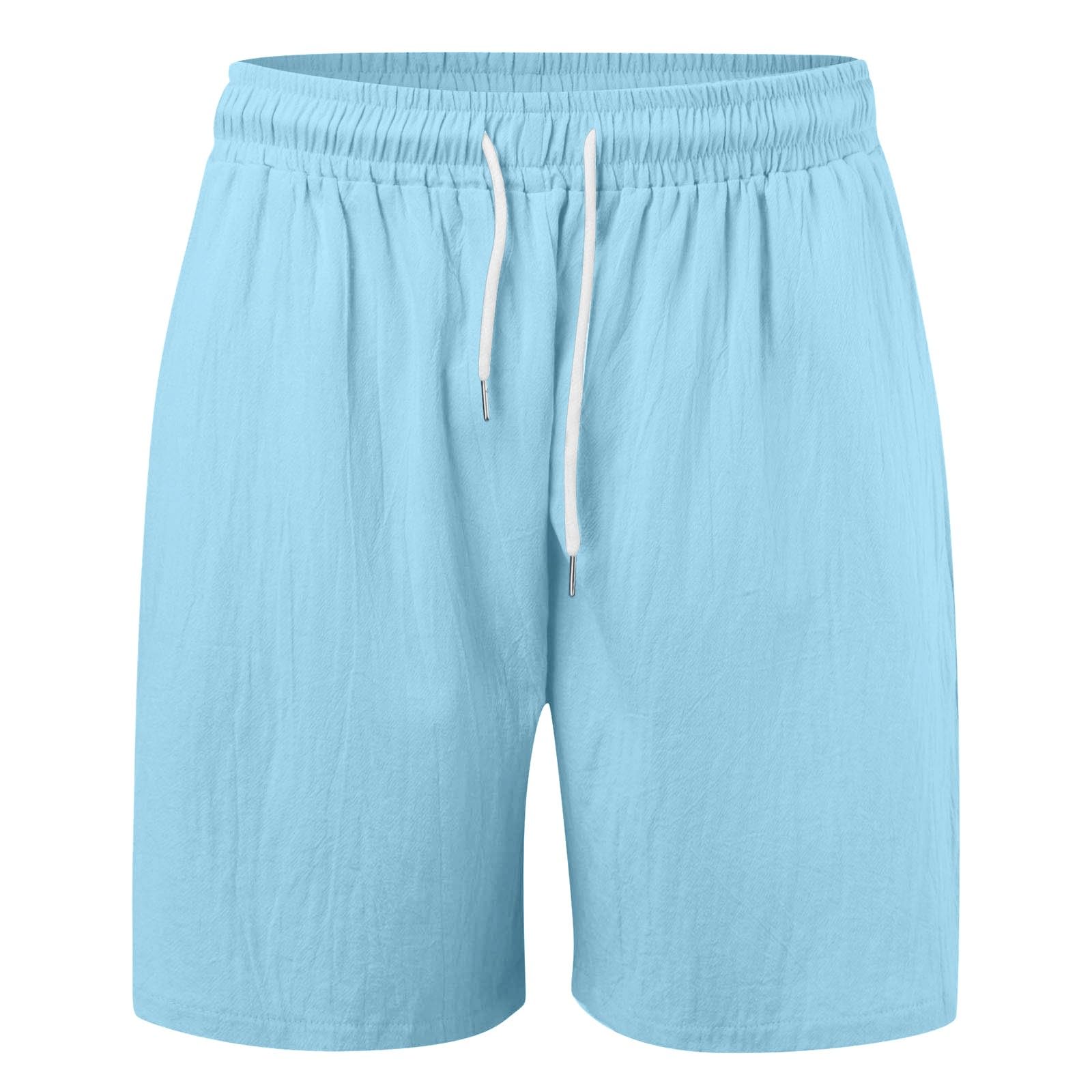 Men's Casual Summer Shorts Elastic Waist Comfortable Drawstring Loose Fit Beach Shorts with Pockets (Blue, XL)