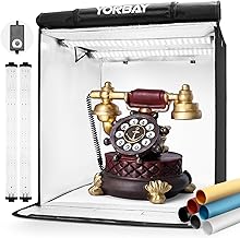 Yorbay Portable Photo Studio 52 x 52 x 52 cm, CRI 95+, LED Light Box, Light Cube, Professional Light Tent, with 6 PVC Background (Black, White, Red, Grey, Orange, Blue)