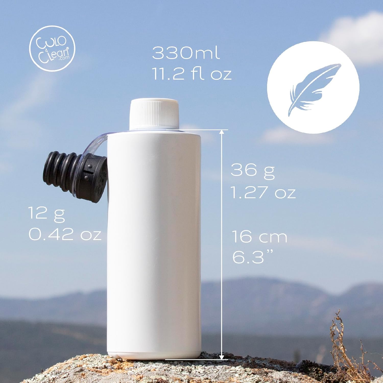 CuloClean 2pcs Portable Bidet with Silent Bottle (330ml). Ideal for Toilet, Travel, Hiking or Camping. Ultralight (48g, 1,7 oz). (CuloClean+Bottle, 2pcs Black)