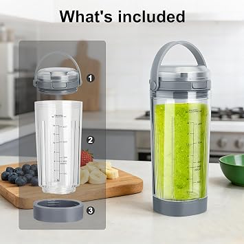 Ninja Blast Accessories 3pcs- Replacement Parts 18oz Blending Vessel Cup & Vessel Cap & Sip Lid with Carry Handle, Compatible with Ninja Blast Portable Blender BC100 Series and BC151 Series